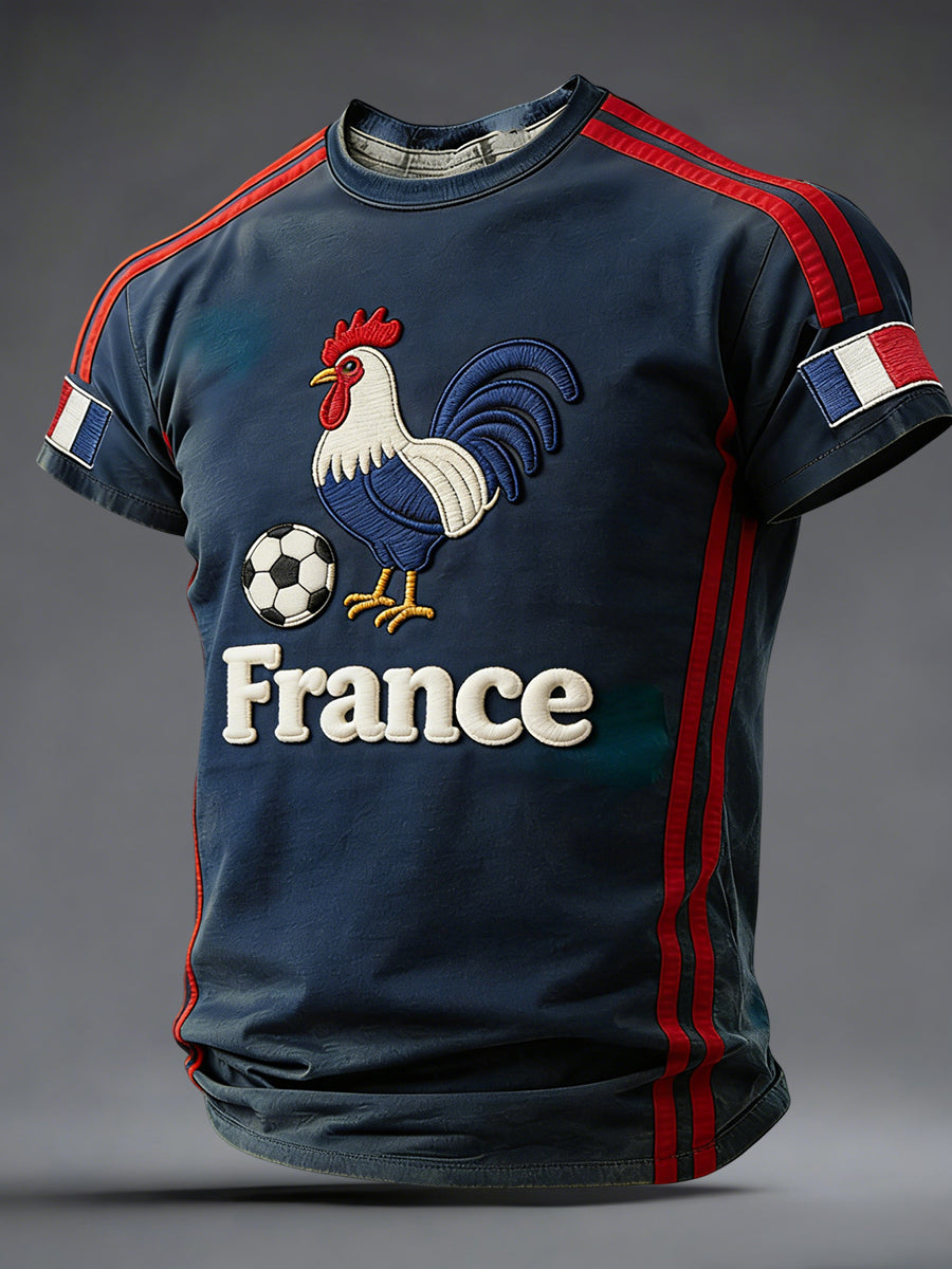 T-shirt décontracté rétro dégradé fan de football français patchwork