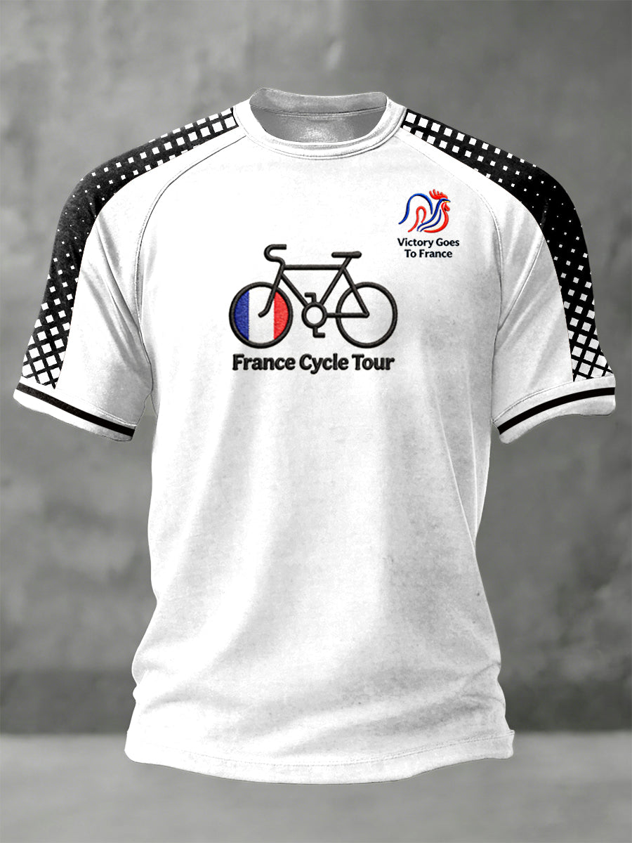 T-shirt de sport décontracté pour homme, blanc, avec imprimé du Tour de France, style français