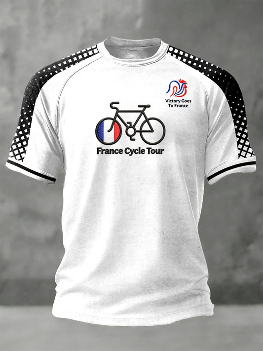 T-shirt de sport décontracté pour homme, blanc, avec imprimé du Tour de France, style français