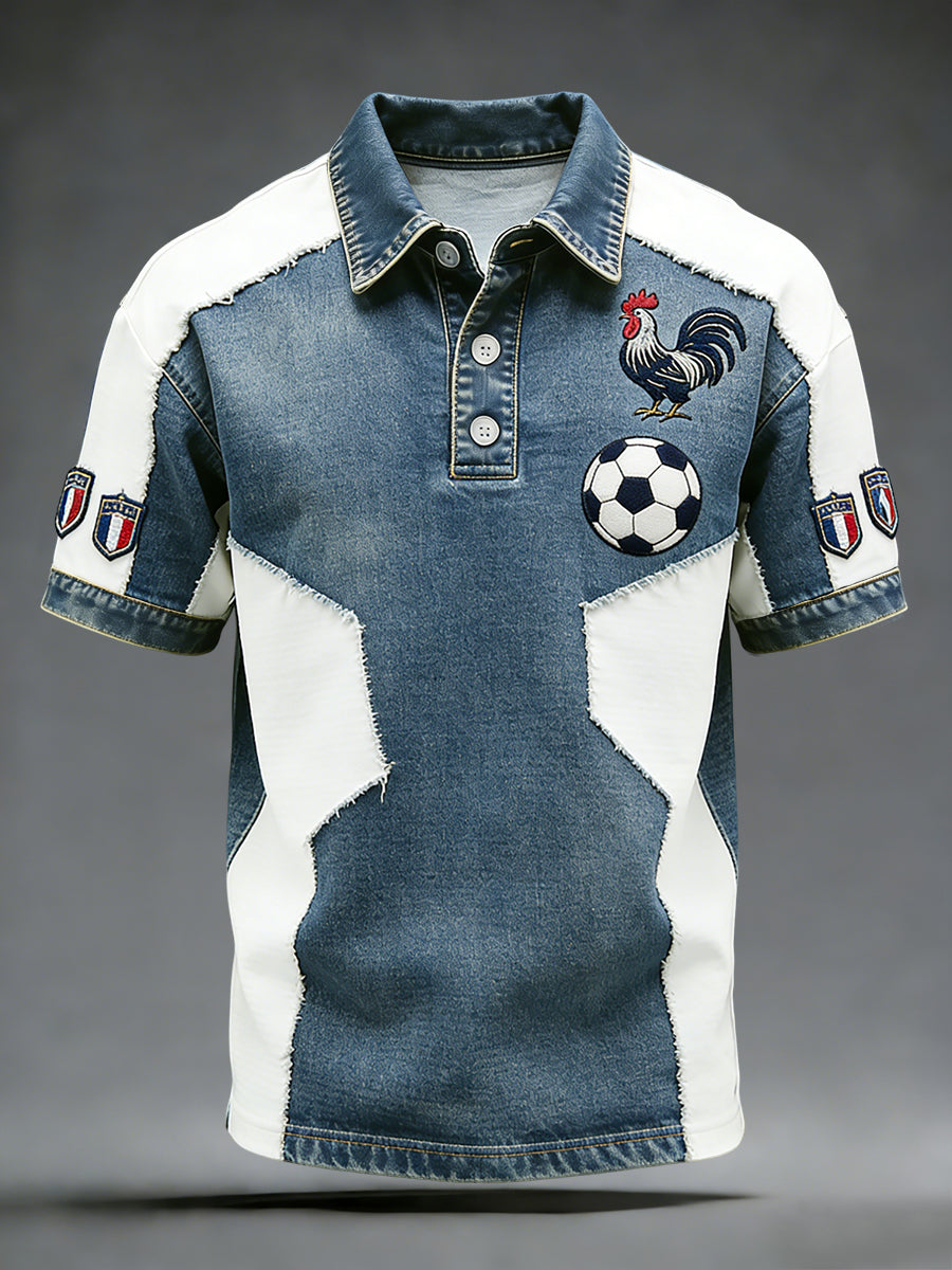 Polo décontracté rétro en patchwork de football français