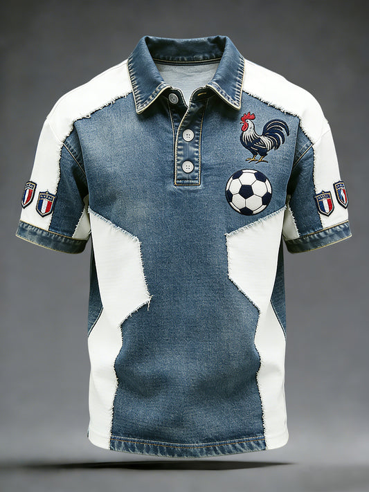 Polo décontracté rétro en patchwork de football français