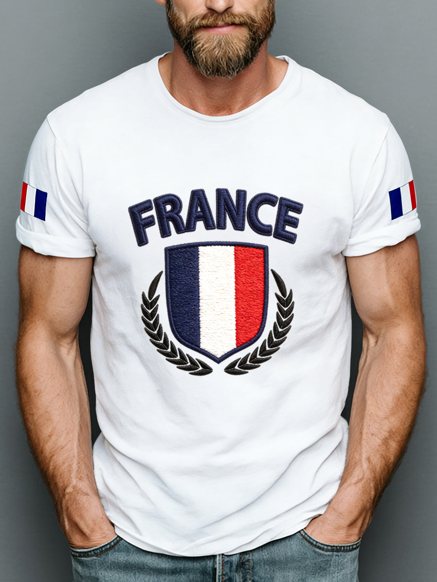 Rétro Français Badge Patriot Art 100% Coton T-Shirt
