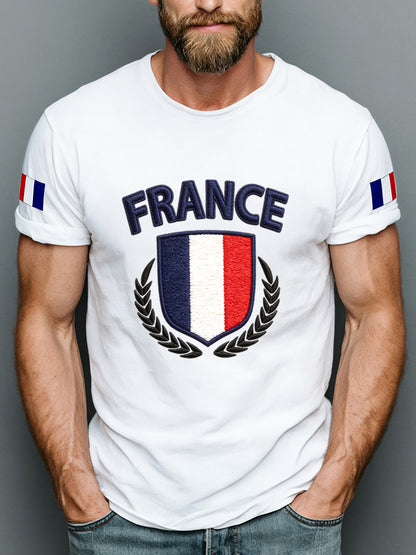 Rétro Français Badge Patriot Art 100% Coton T-Shirt
