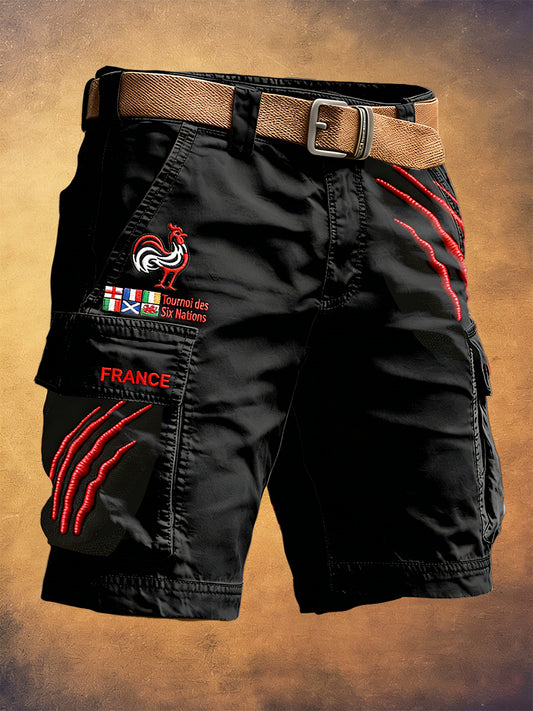 Hommes Français de Rugby Six Nations Imprimer Casual Mode Noir Workwear Shorts