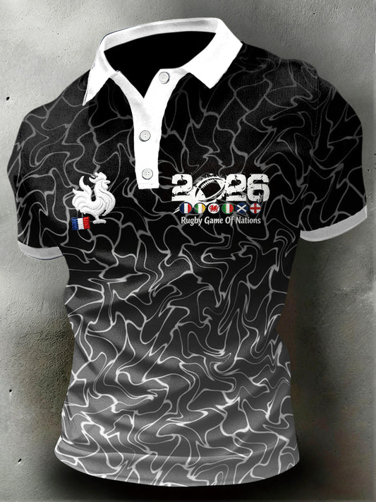 Polo en jersey décontracté à imprimé dégradé French Rugby Six Nations pour homme