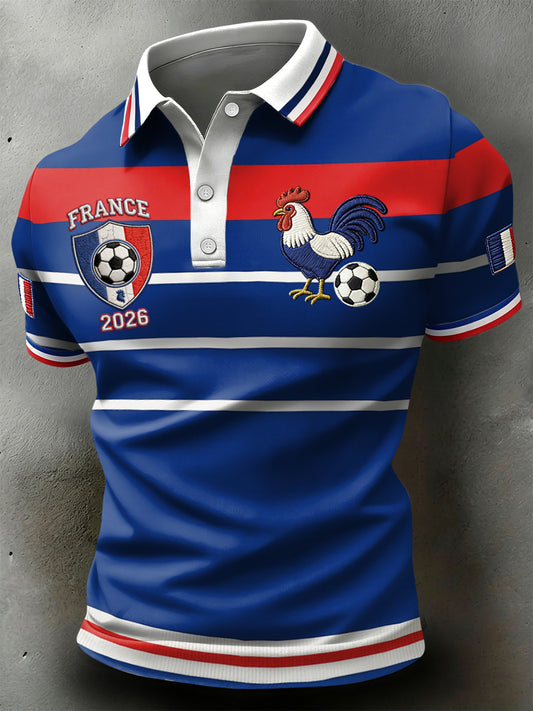 Polo décontracté à rayures géométriques rétro de football français