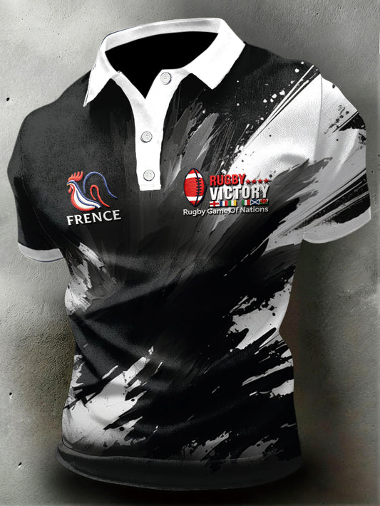 Polo décontracté en jersey imprimé graffiti des Six Nations de rugby français pour homme