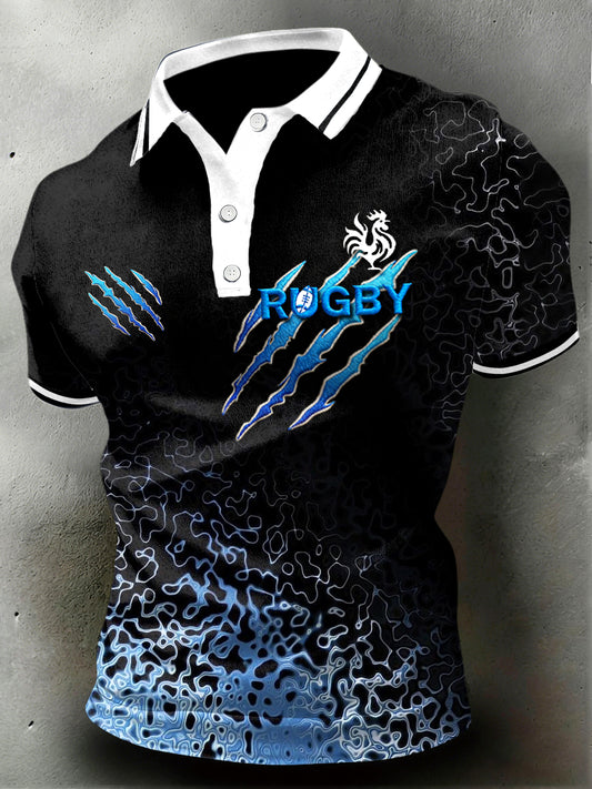 Polo en jersey décontracté imprimé rugby pour hommes