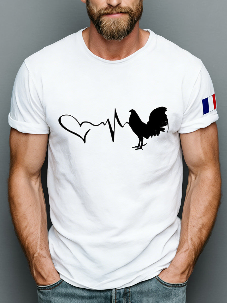Rétro Français Coq Drapeau Art 100% Coton T-Shirt