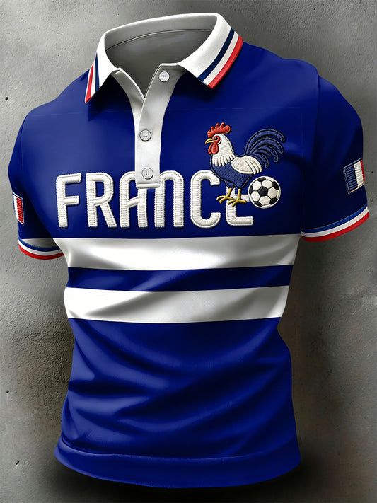 Polo décontracté à rayures coq de football français rétro