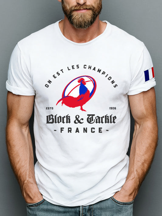 Rétro Français Coq Rugby Art 100% Coton T-Shirt