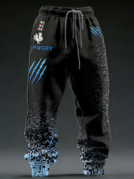Pantalon de survêtement décontracté pour homme, imprimé rugby français, noir et bleu, pantalon de sport