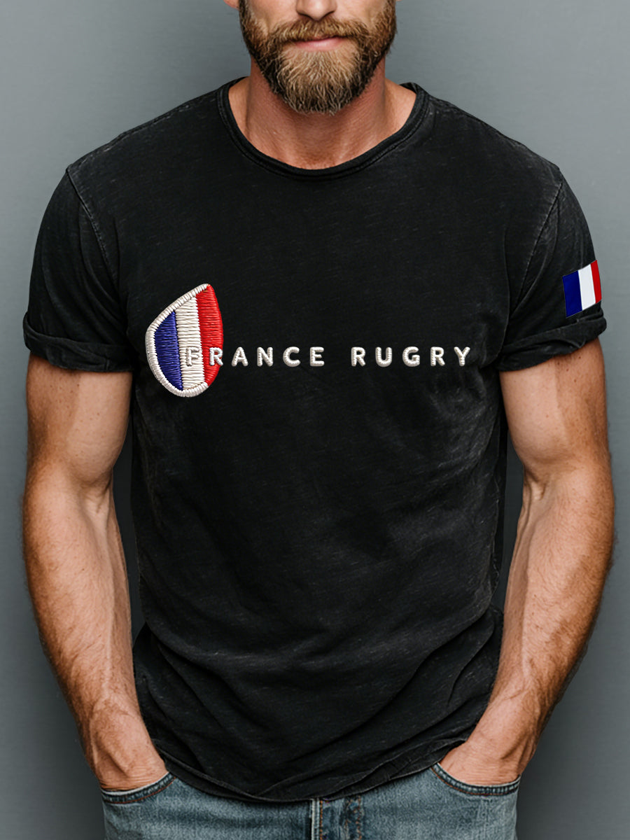 Rétro Français Rugby Badge Art 100% Coton T-Shirt