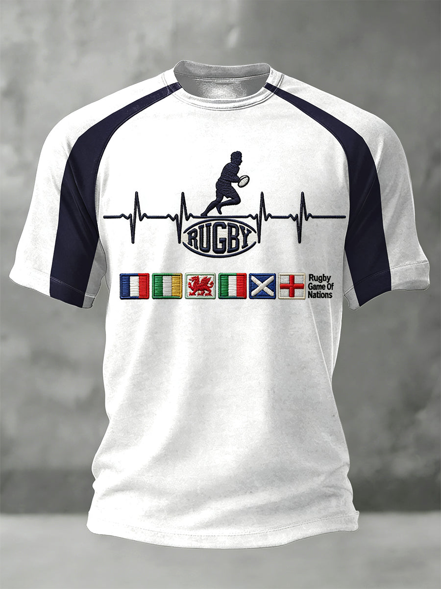 T-shirt Homme France Rugby Six Nations Patchwork Imprimé Jersey