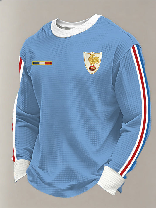 T-shirt à manches longues en gaufre pour hommes, équipe de France de rugby