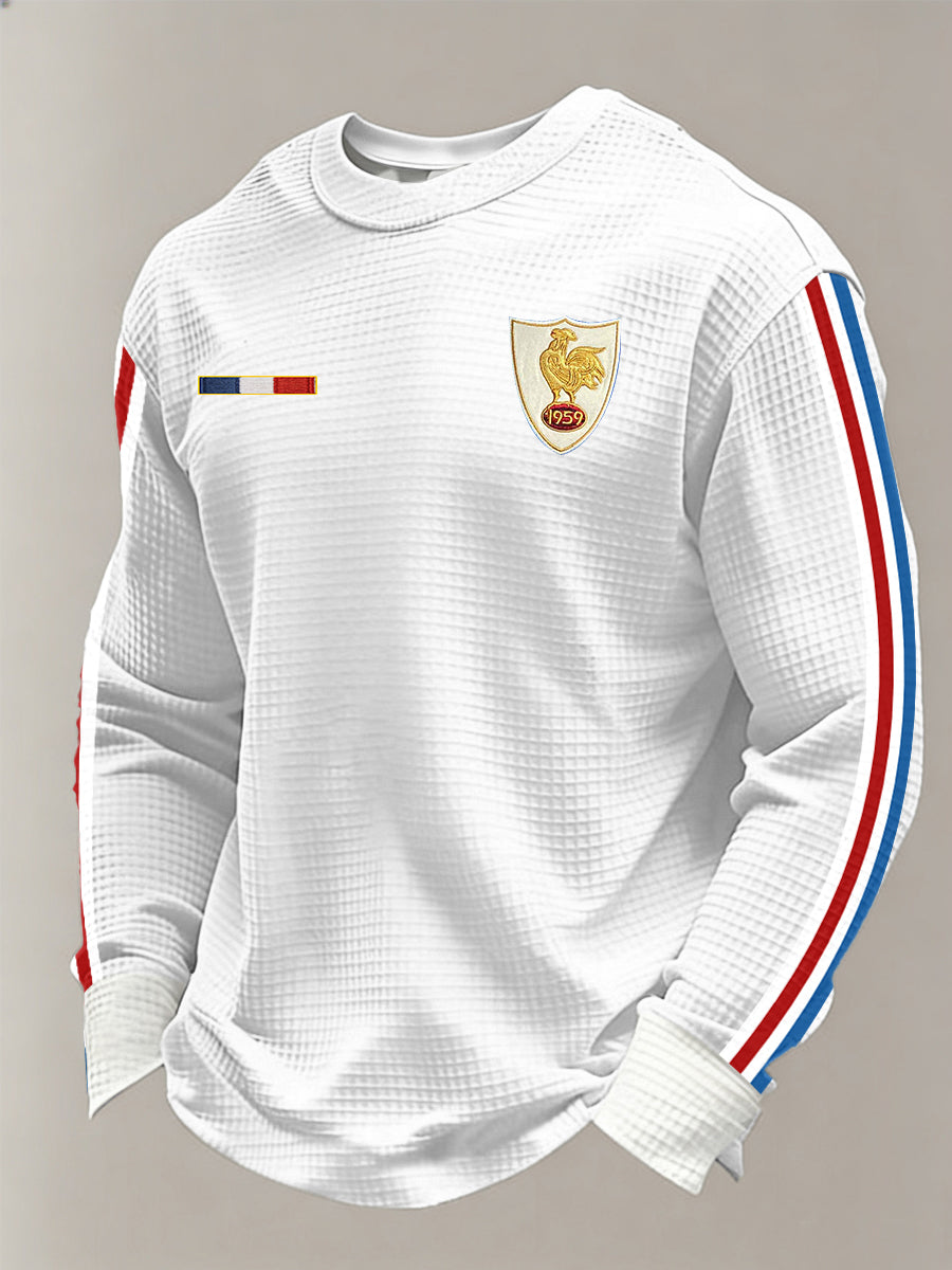 T-shirt à manches longues en gaufre pour hommes, équipe de France de rugby