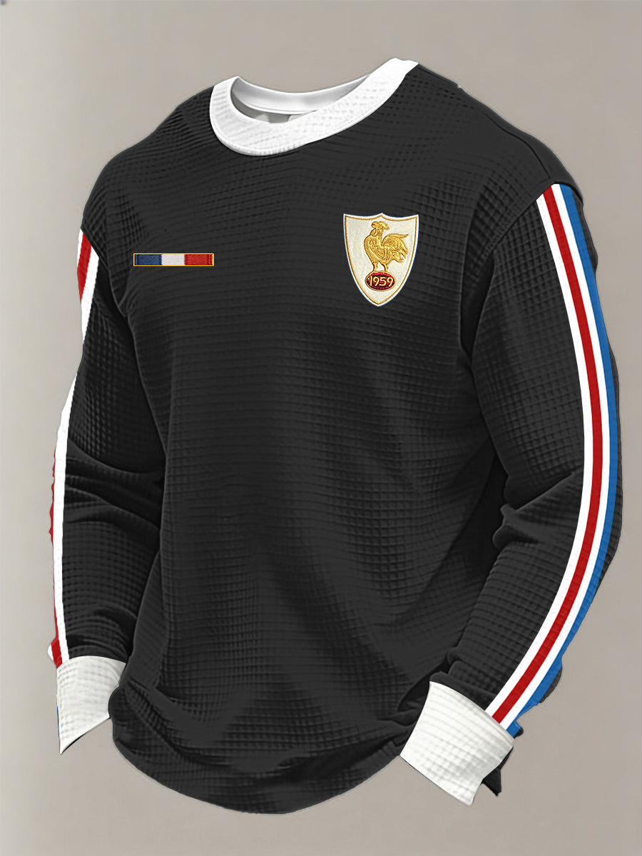T-shirt à manches longues en gaufre pour hommes, équipe de France de rugby