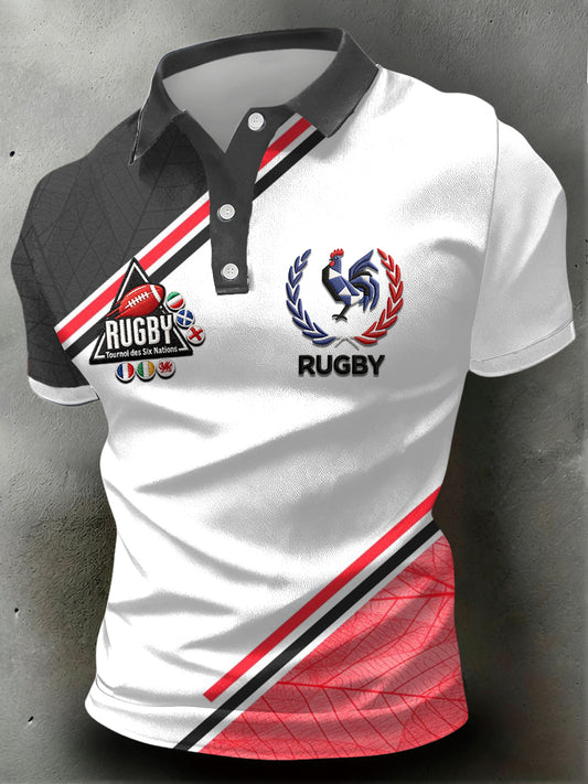 Polo Homme French Rugby Six Nations Rayé Patchwork Imprimé