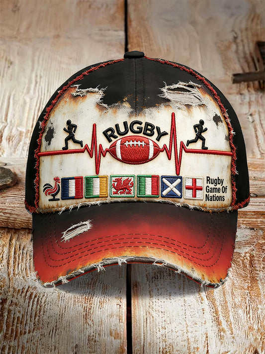 Casquette 2026 Rugby Six Nations style punk avec impression vieillie rétro