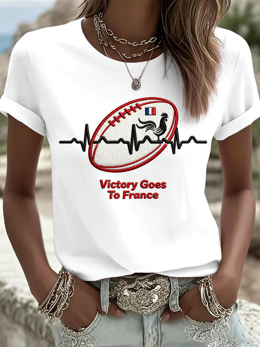 T-shirt blanc décontracté pour femmes, imprimé Tournoi des Six Nations de rugby, France