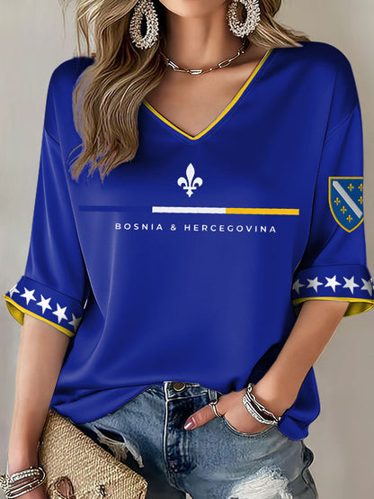 T-shirt imprimé pour femmes Bosnia ZMAJEVI, motif amoureux du football