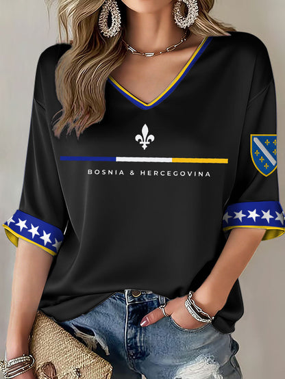 T-shirt imprimé pour femmes Bosnia ZMAJEVI, motif amoureux du football
