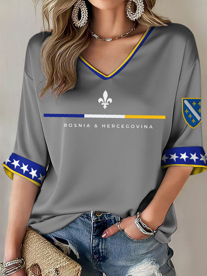T-shirt imprimé pour femmes Bosnia ZMAJEVI, motif amoureux du football