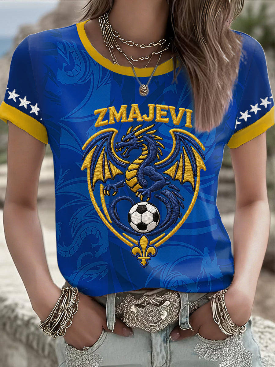 T-shirt imprimé pour femmes Bosnia ZMAJEVI, motif amoureux du football