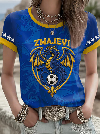 T-shirt imprimé pour femmes Bosnia ZMAJEVI, motif amoureux du football