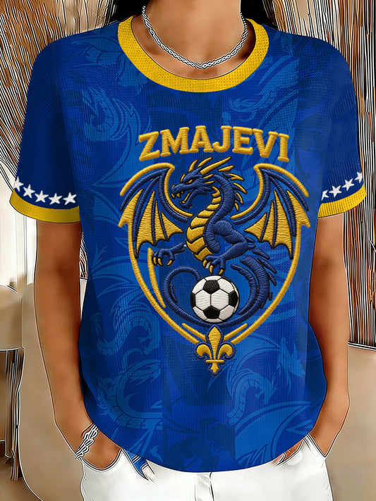 Hauts à gaufres imprimés pour femmes Bosnia ZMAJEVI Football Lover