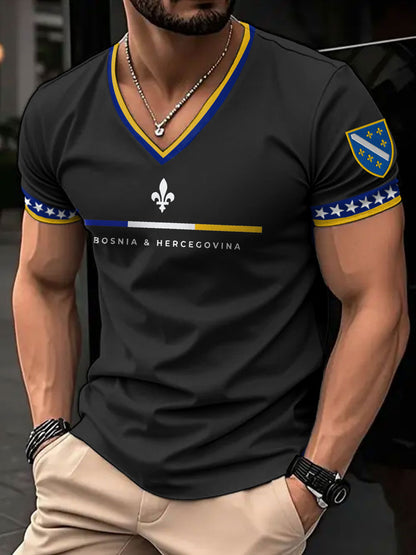 T-shirt col en V imprimé Bosnia Football Lover ZMAJEVI pour homme
