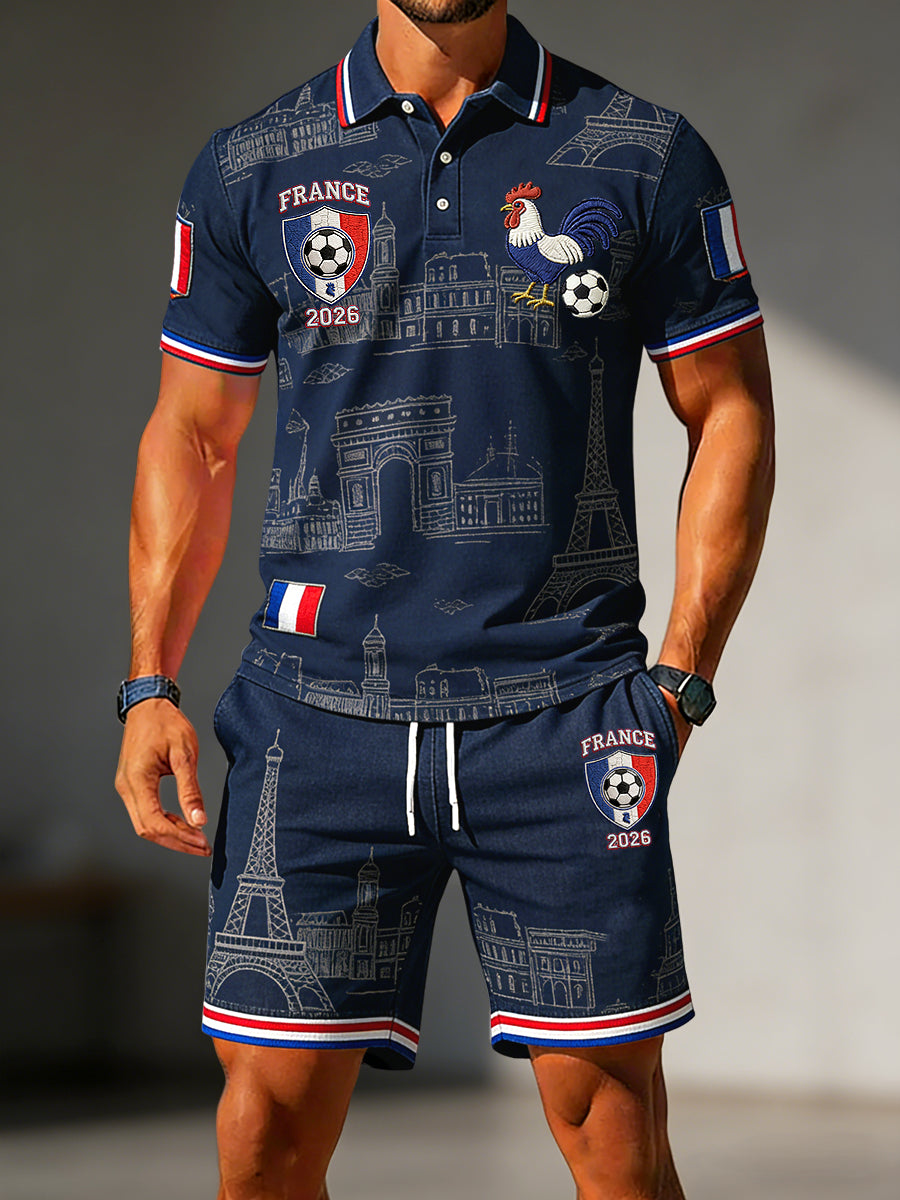 Rétro Français 2026 Soccer Fan Casual Polo et Shorts Set