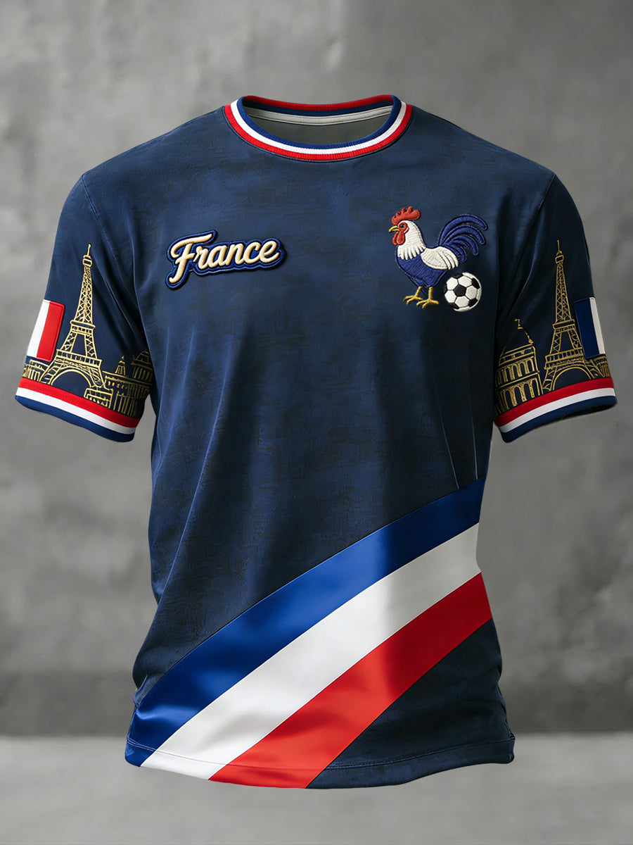 Rétro Français 2026 Football Fan Patchwork Casual Art T-Shirt