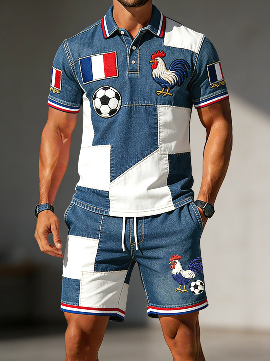 Rétro Français 2026 Ensemble De Short De Polo Décontracté Patchwork Géométrique