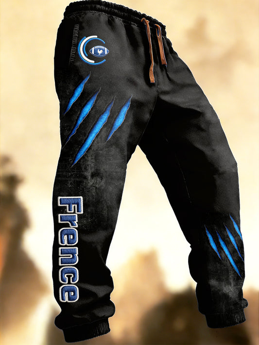 Pantalon de sport décontracté pour homme, noir, motif rugby français