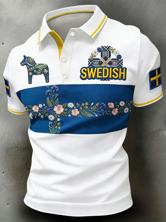 Polo décontracté rétro suédois de la Saint-Jean en patchwork floral
