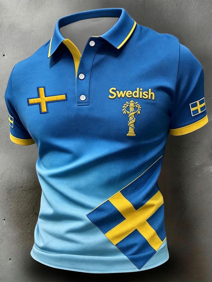 Polo décontracté patchwork rétro suédois pour la Saint-Jean