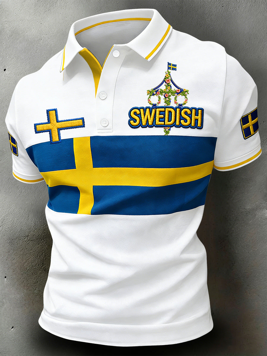Polo décontracté patchwork rétro suédois pour la Saint-Jean