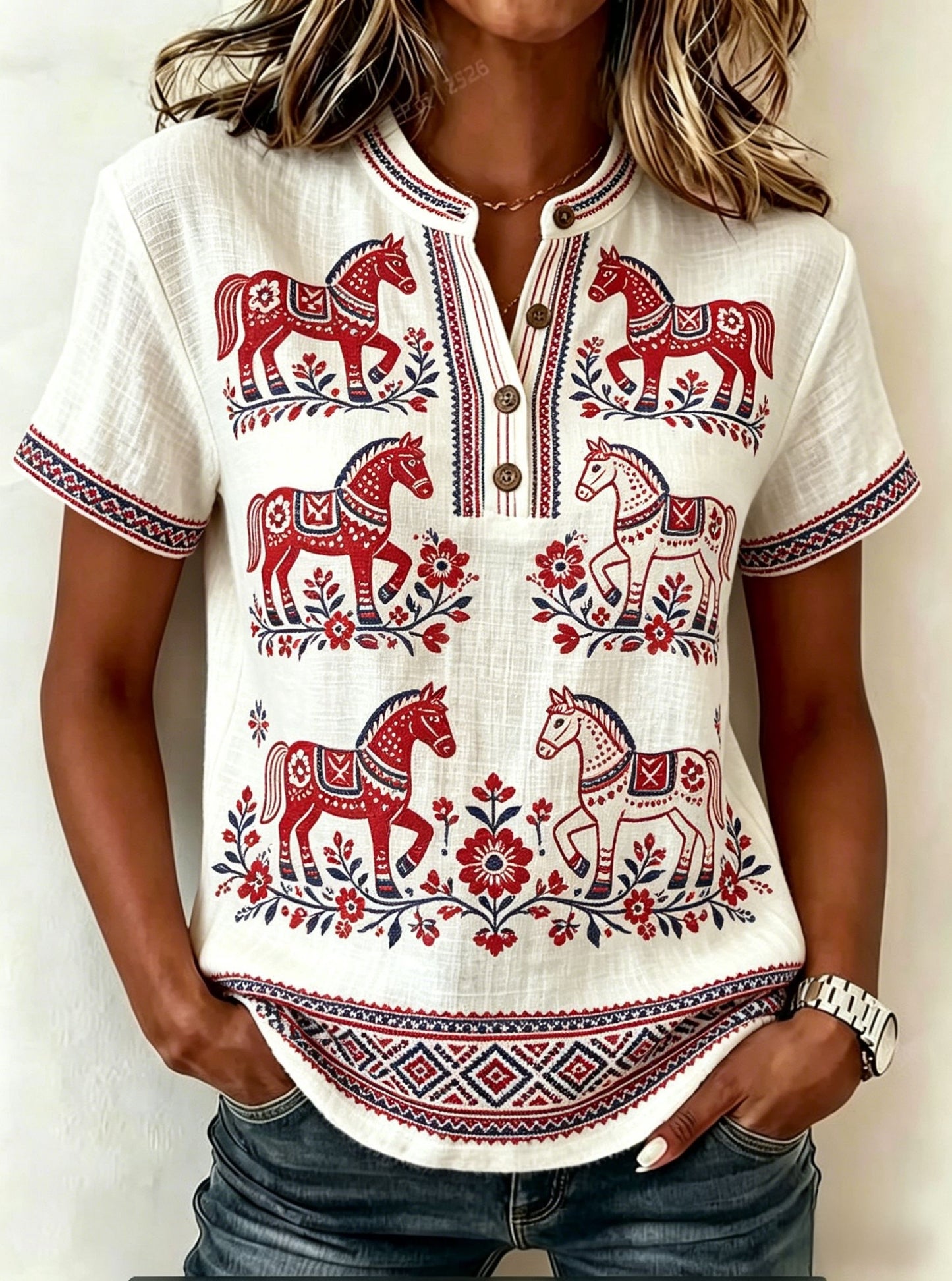 T-shirt rétro suédois pour femmes, motif floral folklorique de la Saint-Jean, en coton-lin