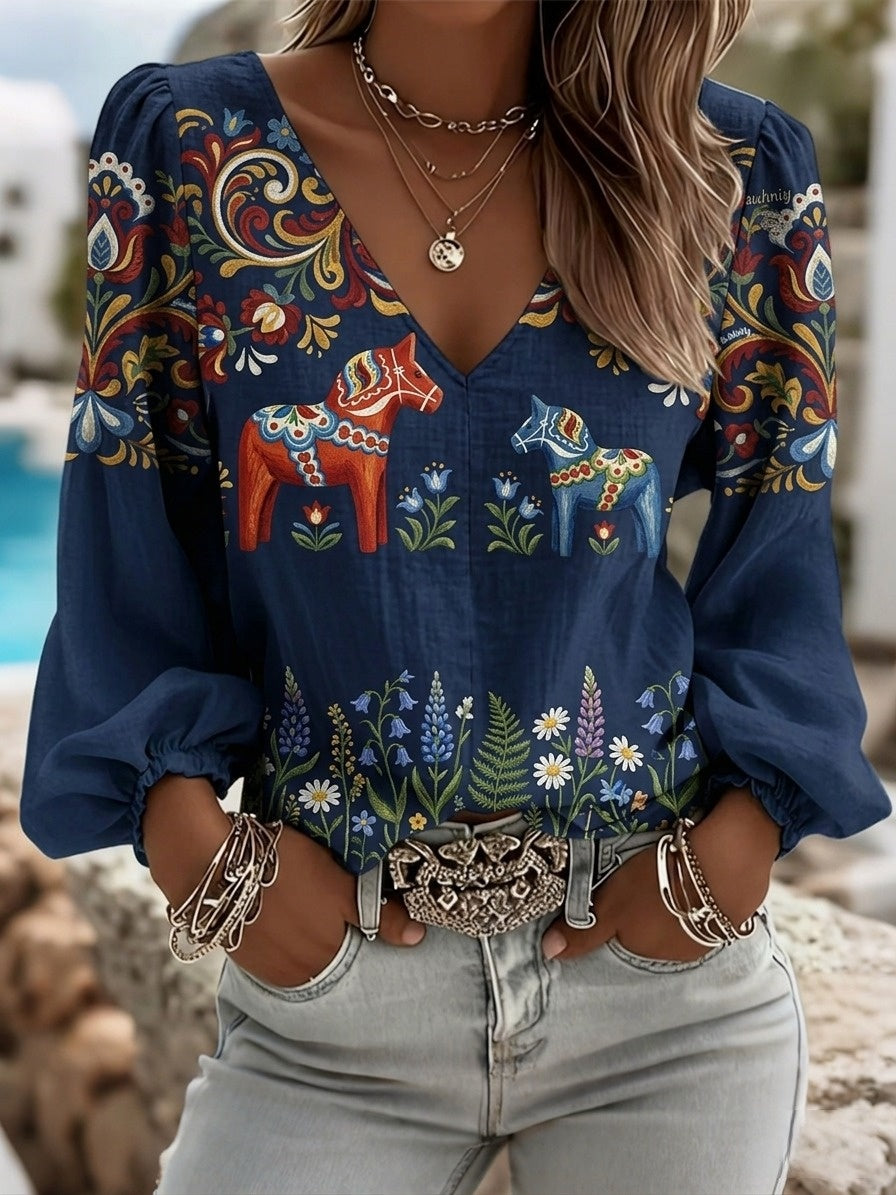 Chemise rétro suédoise de la Saint-Jean pour femmes, en coton-lin, à motifs floraux