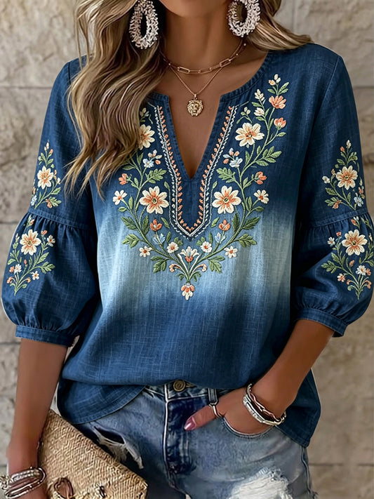 Top Femme Retro-Art Swedish Midsummer Floral Col V