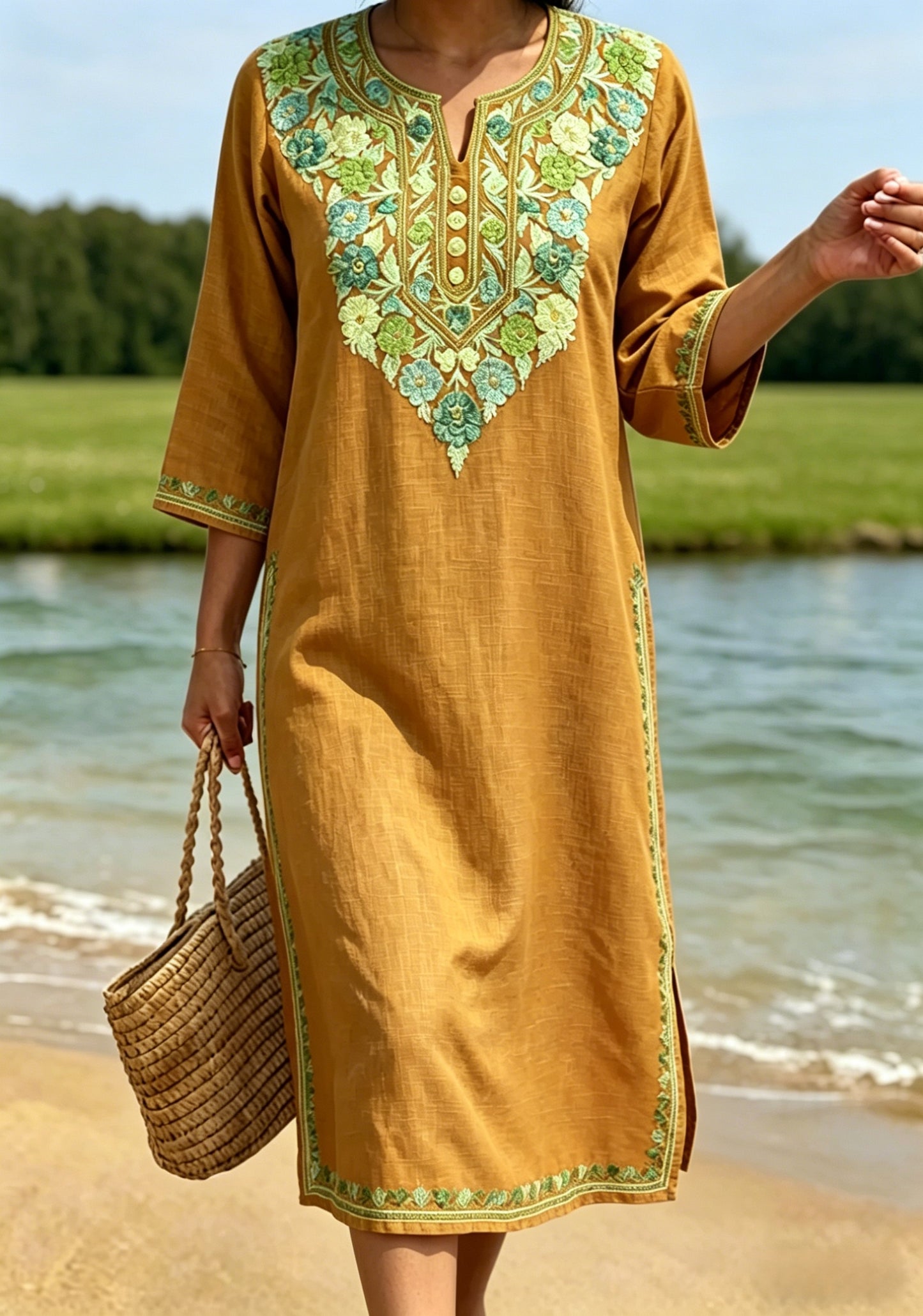 Robe rétro suédoise de la Saint-Jean pour femmes, en coton-lin, à motifs floraux
