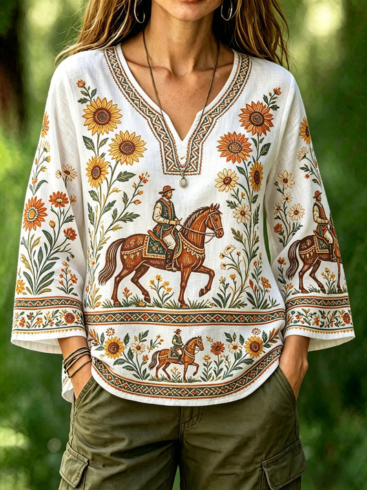 Chemise rétro suédoise de la Saint-Jean pour femmes, en coton-lin, à motifs floraux