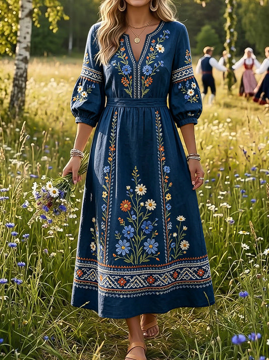 Vintage-Style Swedish Midsummer Floral ethnique robe des femmes