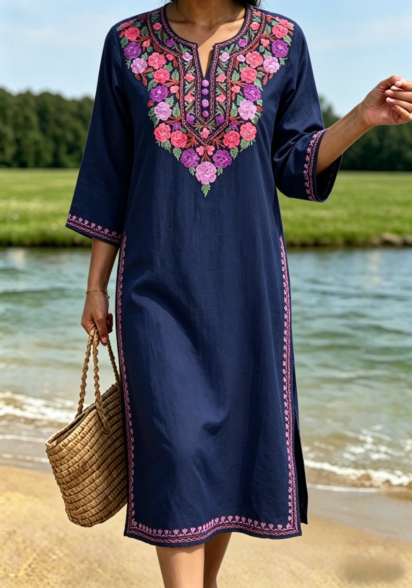 Robe rétro suédoise de la Saint-Jean pour femmes, en coton-lin, à motifs floraux
