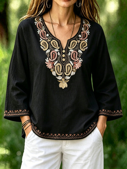 Chemise rétro suédoise de la Saint-Jean pour femmes, en coton-lin, à motifs floraux