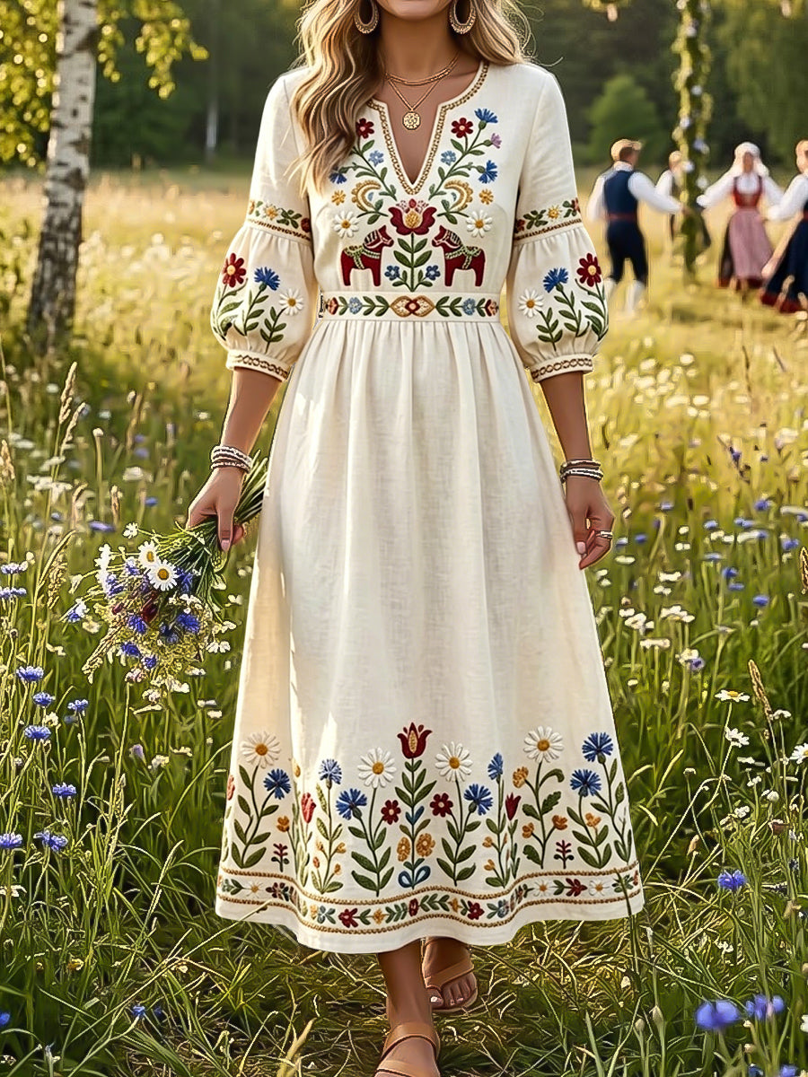 Robe vintage suédoise à imprimé carrousel pour femmes