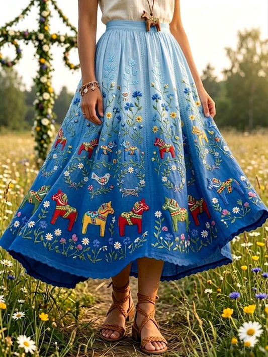 Retro Gradient Romantique Floral Art Midi Jupe Femme