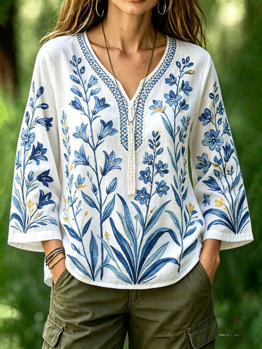 Chemise rétro suédoise de la Saint-Jean pour femmes, en coton-lin, à motifs floraux