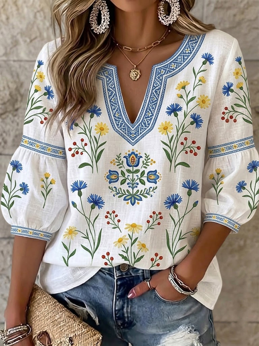 Top à encolure en V vintage suédois pour femmes